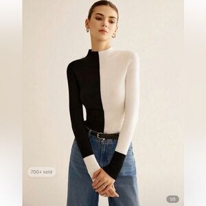 SHEIN Black and White Colorblock Turtleneck Knit Sweater Sz 12